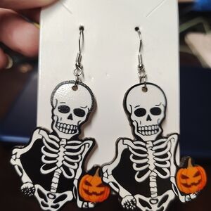 Skeleton Halloween Earrings with Pumpkin